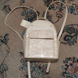 TRENDY oyster pinkish snakeskin PUFFER VEGAN MINI BACKPACK